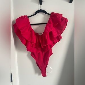 NWT Zara red ruffled sleeve bodysuit